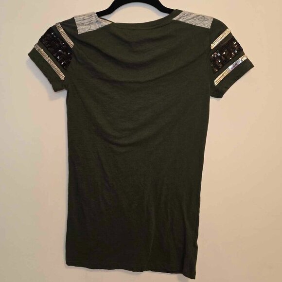 Pink Victoria's Secret Army Green Sequin T-Shirt - Picture 2 of 5
